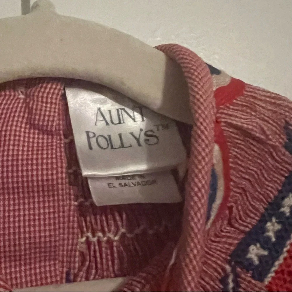 Aunt Pollys Baby Girls Red Gingham Smocked Donkey Patriotic Dress Bloomers 9M